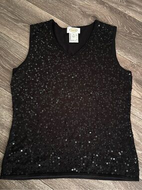 Talbots Black Sequin V-Neck Sweater Shell